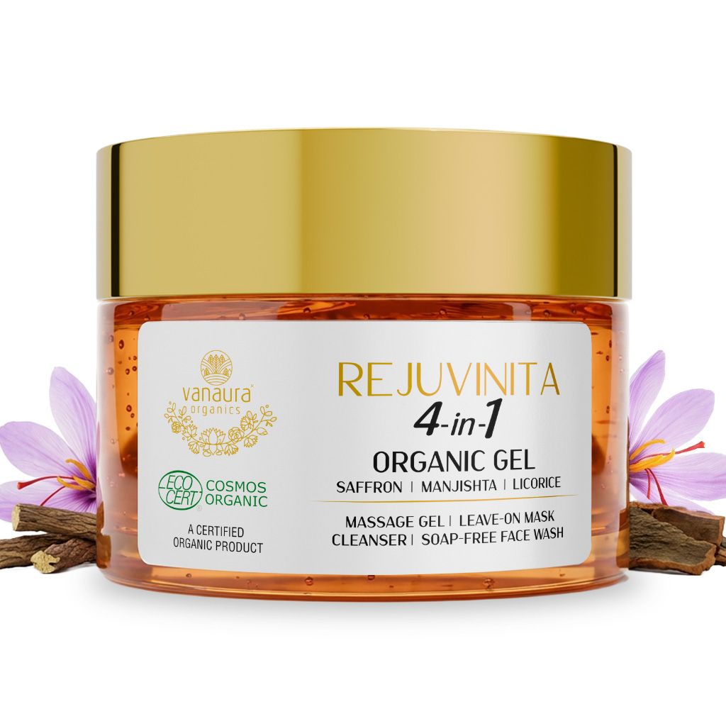 Rejuvinita 4-In-1 Organic Gel (Massage Gel, Leave-On Mask, Cleanser, Soap-Free Wash), 50g