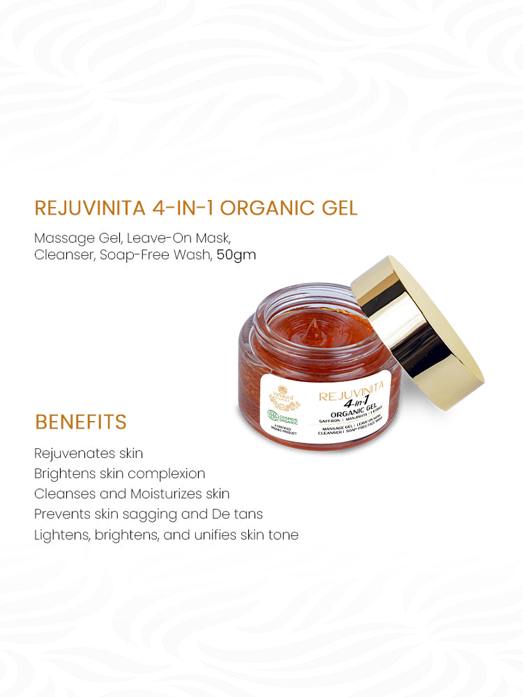 Rejuvinita 4-In-1 Organic Gel (Massage Gel, Leave-On Mask, Cleanser, Soap-Free Wash), 50g