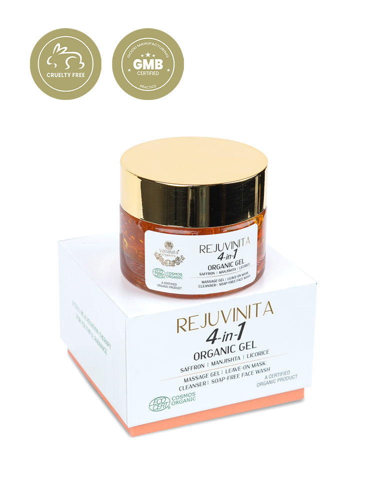 Rejuvinita 4-In-1 Organic Gel (Massage Gel, Leave-On Mask, Cleanser, Soap-Free Wash), 50g